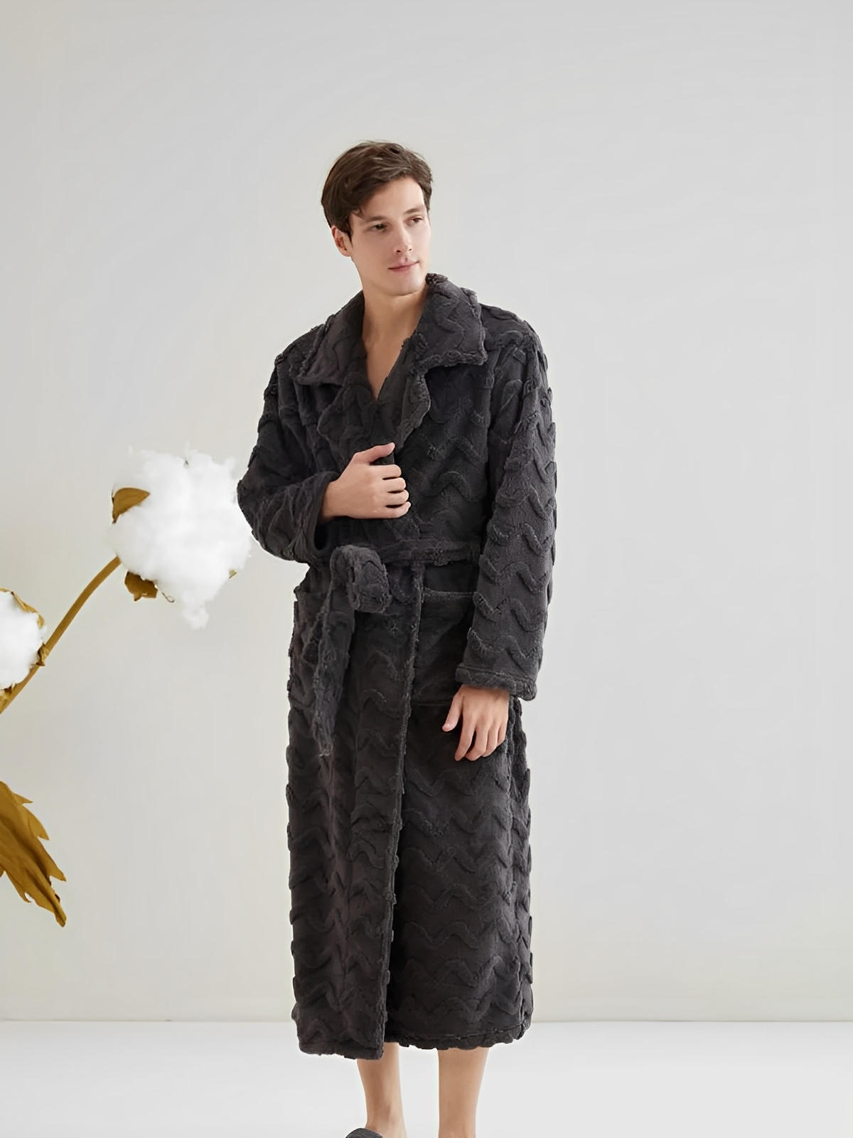 Peignoir polaire long, douceur exceptionnelle, confort cocooning, chaleur hivernale, unisexe, plusieurs coloris, ceinture amovible, modèle Ernome - Peignoir - Gris M