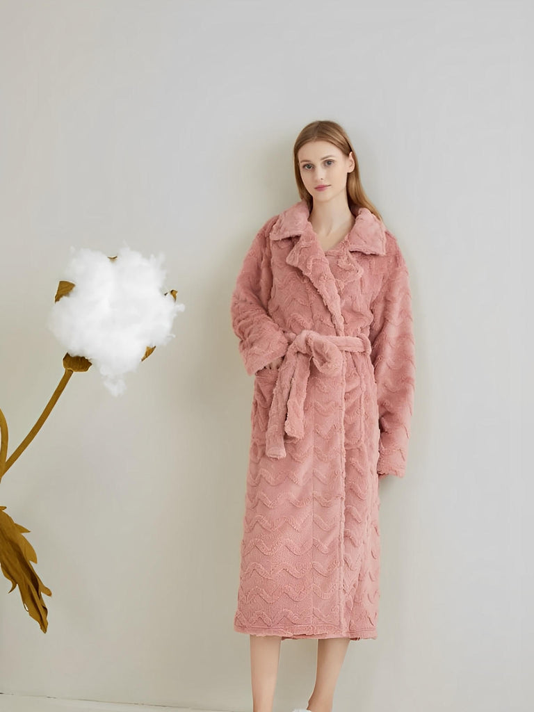 Peignoir polaire long, douceur exceptionnelle, confort cocooning, chaleur hivernale, unisexe, plusieurs coloris, ceinture amovible, modèle Ernome - Peignoir - Rose M