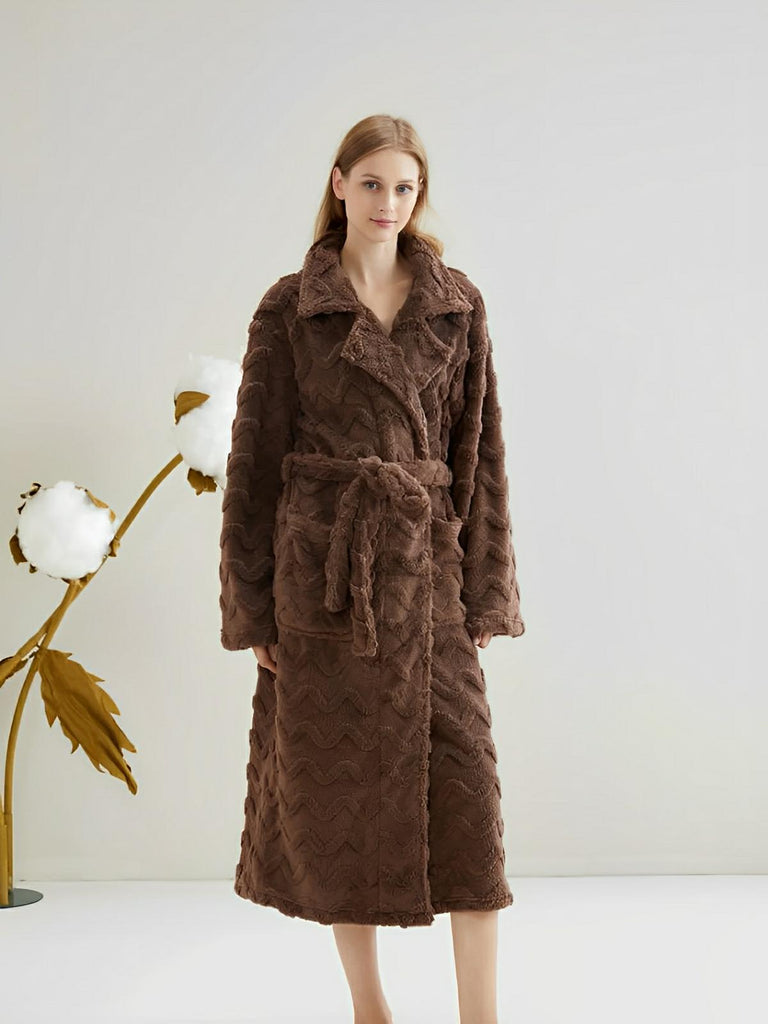 Peignoir polaire long, douceur exceptionnelle, confort cocooning, chaleur hivernale, unisexe, plusieurs coloris, ceinture amovible, modèle Ernome - Peignoir - Marron M