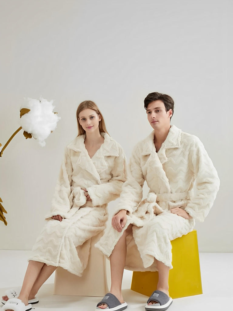 Peignoir polaire long, douceur exceptionnelle, confort cocooning, chaleur hivernale, unisexe, plusieurs coloris, ceinture amovible, modèle Ernome - Peignoir - Blanc M