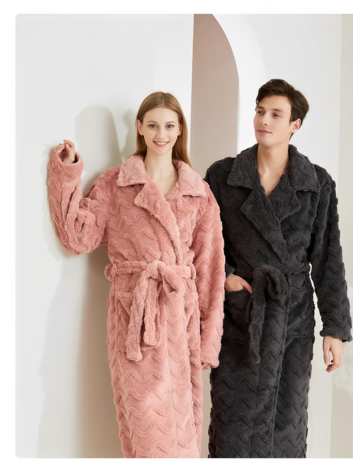 Peignoir polaire long, douceur exceptionnelle, confort cocooning, chaleur hivernale, unisexe, plusieurs coloris, ceinture amovible, modèle Ernome - Peignoir - Gris M