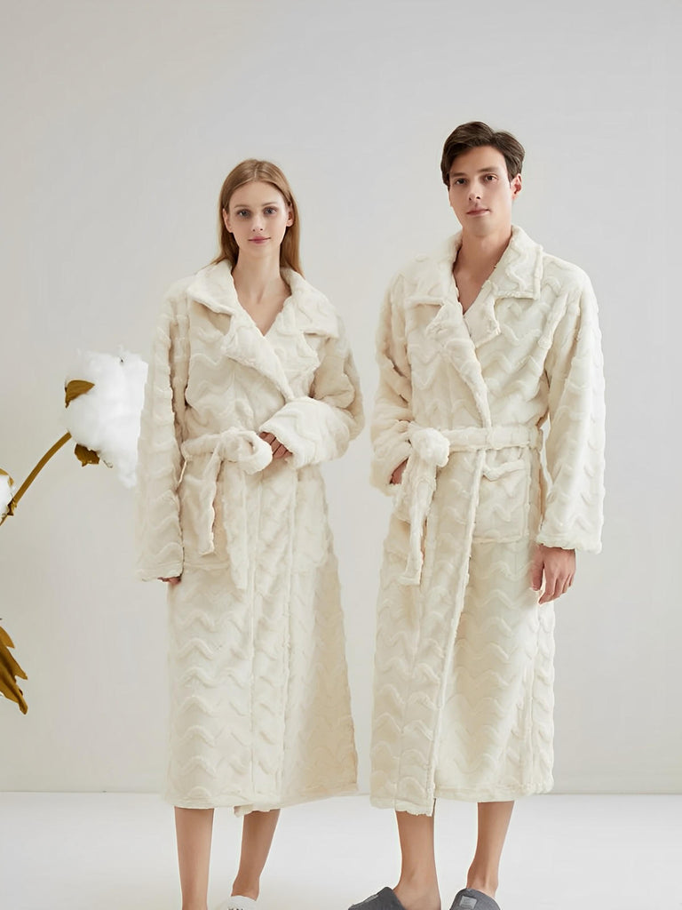 Peignoir polaire long, douceur exceptionnelle, confort cocooning, chaleur hivernale, unisexe, plusieurs coloris, ceinture amovible, modèle Ernome - Peignoir - Blanc M