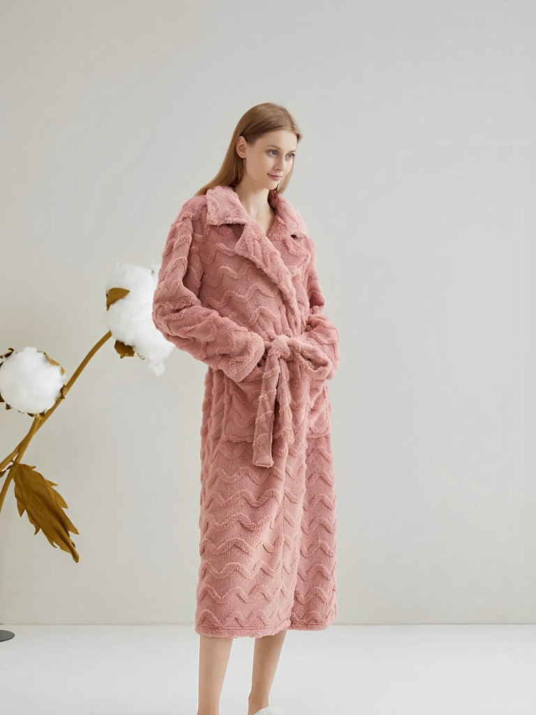 Peignoir polaire long, douceur exceptionnelle, confort cocooning, chaleur hivernale, unisexe, plusieurs coloris, ceinture amovible, modèle Ernome - Peignoir - Rose M