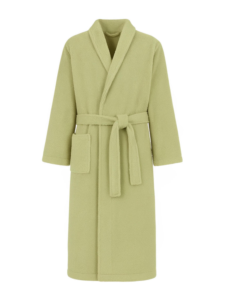 Peignoir ultra doux, chaleur cocooning, confort polaire, ceinture ajustable, coupe longue, idéal hiver, mixte homme femme, gris ivoire vert, tissu respirant, modèle Ilyo - Peignoir - Vert M