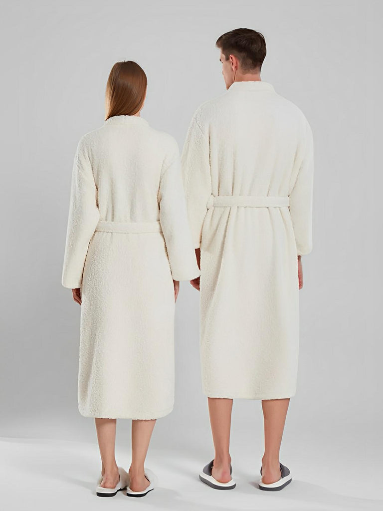 Peignoir ultra doux, chaleur cocooning, confort polaire, ceinture ajustable, coupe longue, idéal hiver, mixte homme femme, gris ivoire vert, tissu respirant, modèle Ilyo - Peignoir - Blanc M