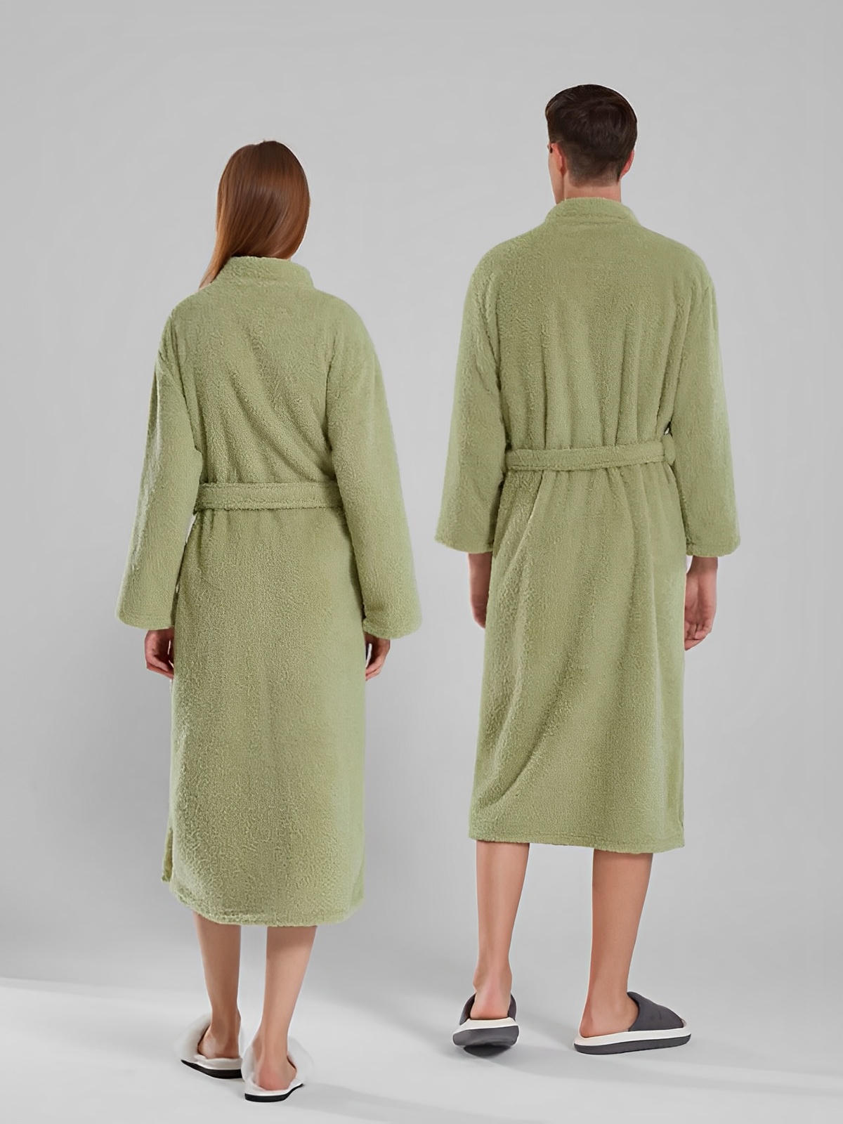 Peignoir ultra doux, chaleur cocooning, confort polaire, ceinture ajustable, coupe longue, idéal hiver, mixte homme femme, gris ivoire vert, tissu respirant, modèle Ilyo - Peignoir - Vert M