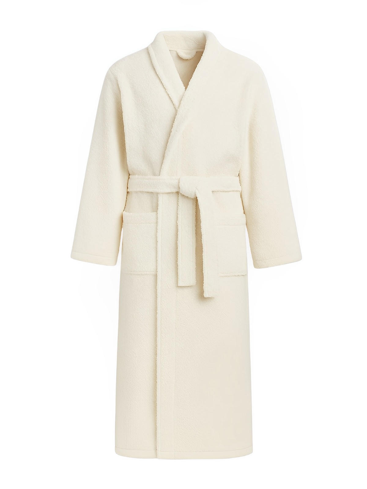 Peignoir ultra doux, chaleur cocooning, confort polaire, ceinture ajustable, coupe longue, idéal hiver, mixte homme femme, gris ivoire vert, tissu respirant, modèle Ilyo - Peignoir - Blanc M