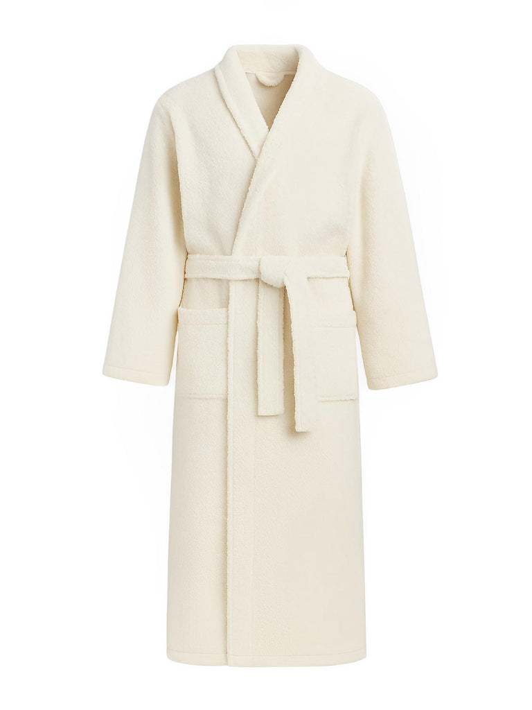 Peignoir ultra doux, chaleur cocooning, confort polaire, ceinture ajustable, coupe longue, idéal hiver, mixte homme femme, gris ivoire vert, tissu respirant, modèle Ilyo - Peignoir - Blanc M