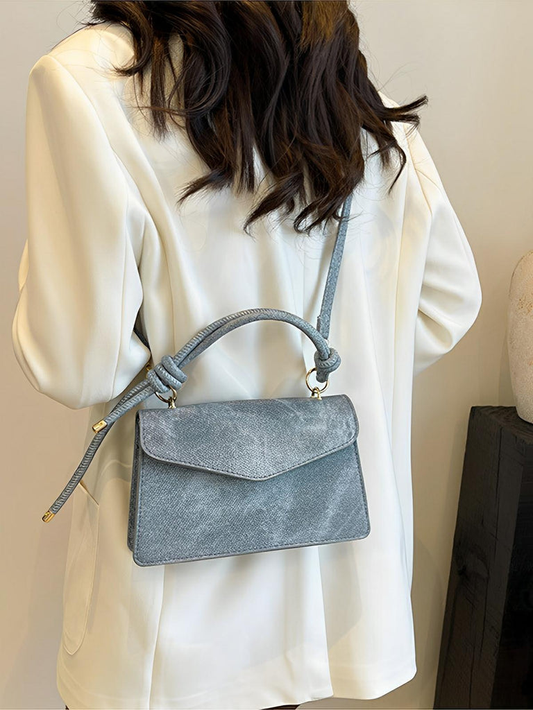 Petit sac à main carré rigide femme, simili vegan, magnétique, urbain tendance, modèle Katerine - Sac à main - Bleu