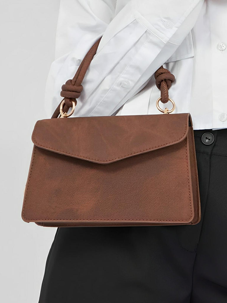 Petit sac à main carré rigide femme, simili vegan, magnétique, urbain tendance, modèle Katerine - Sac à main - Marron