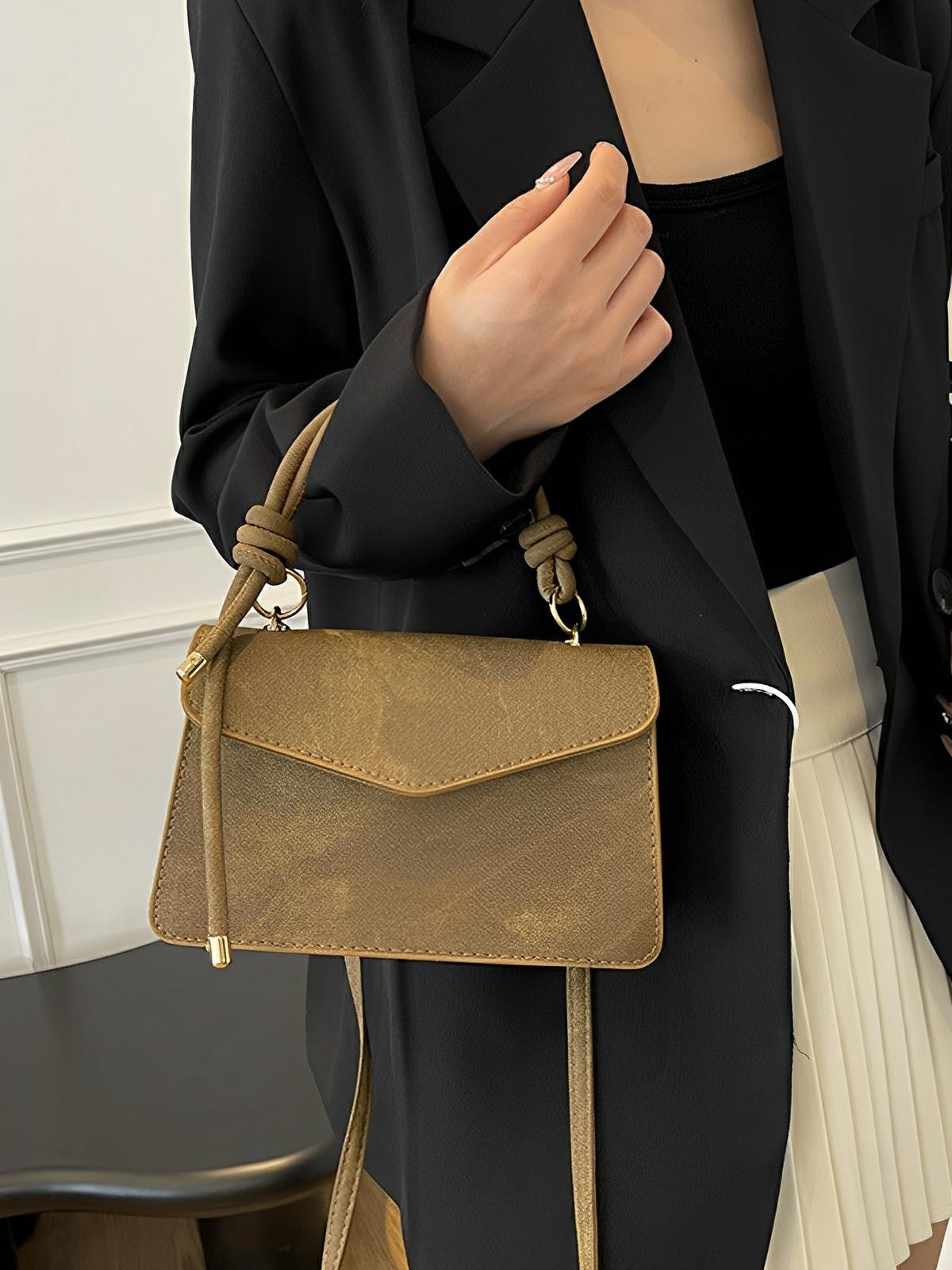 Petit sac à main carré rigide femme, simili vegan, magnétique, urbain tendance, modèle Katerine - Sac à main - Kaki