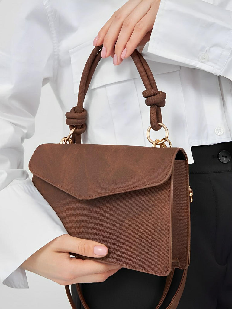 Petit sac à main carré rigide femme, simili vegan, magnétique, urbain tendance, modèle Katerine - Sac à main - Marron