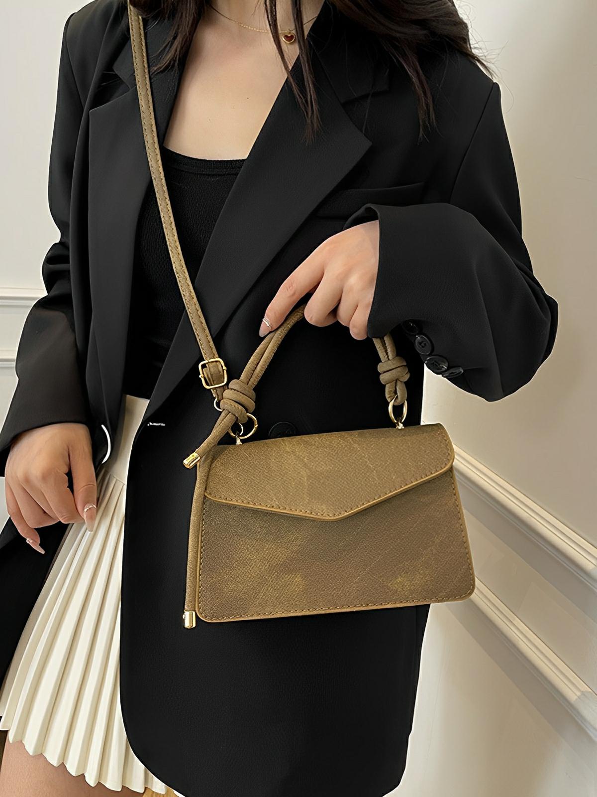 Petit sac à main carré rigide femme, simili vegan, magnétique, urbain tendance, modèle Katerine - Sac à main - Kaki