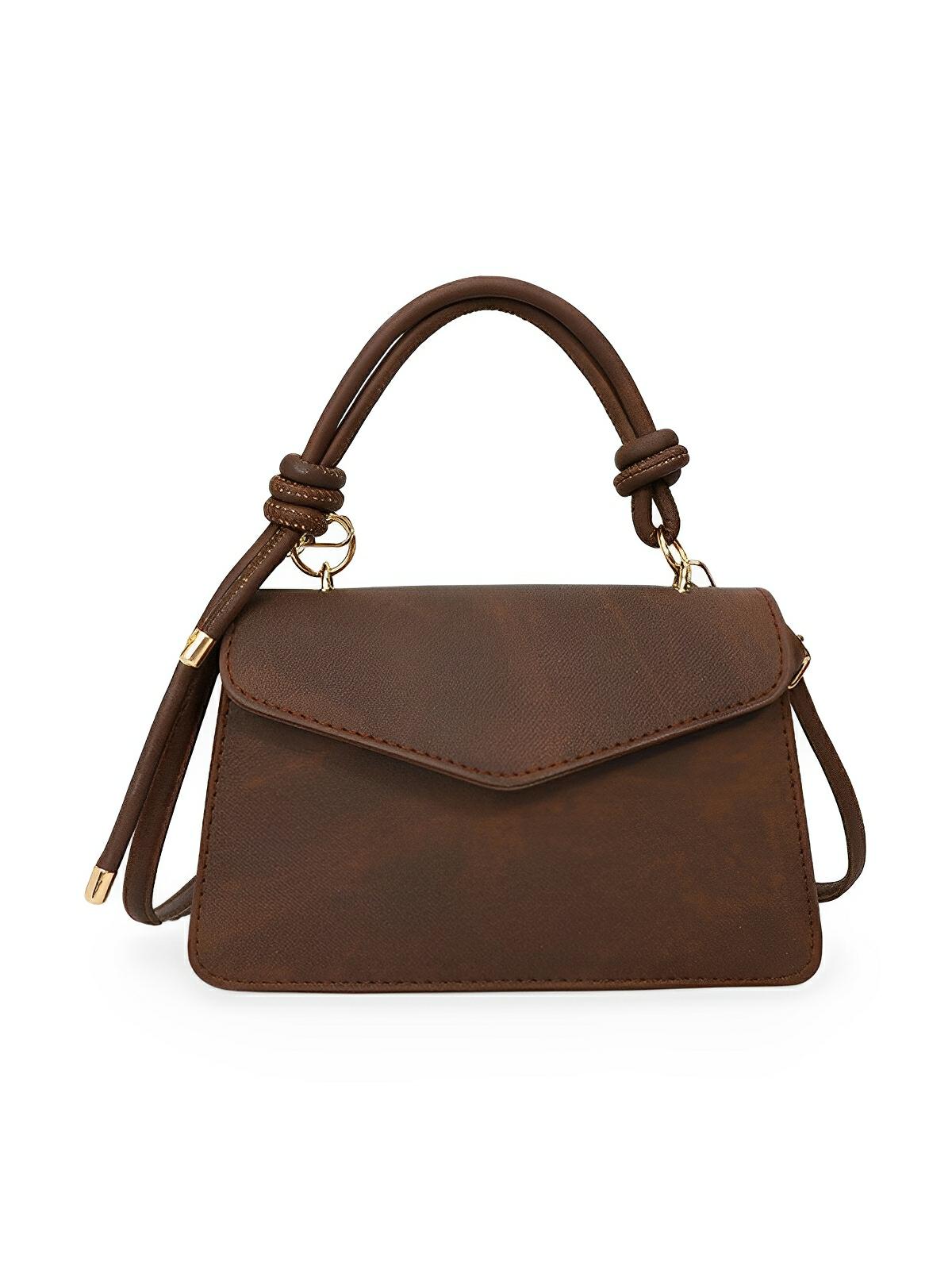 Petit sac à main carré rigide femme, simili vegan, magnétique, urbain tendance, modèle Katerine - Sac à main - Marron