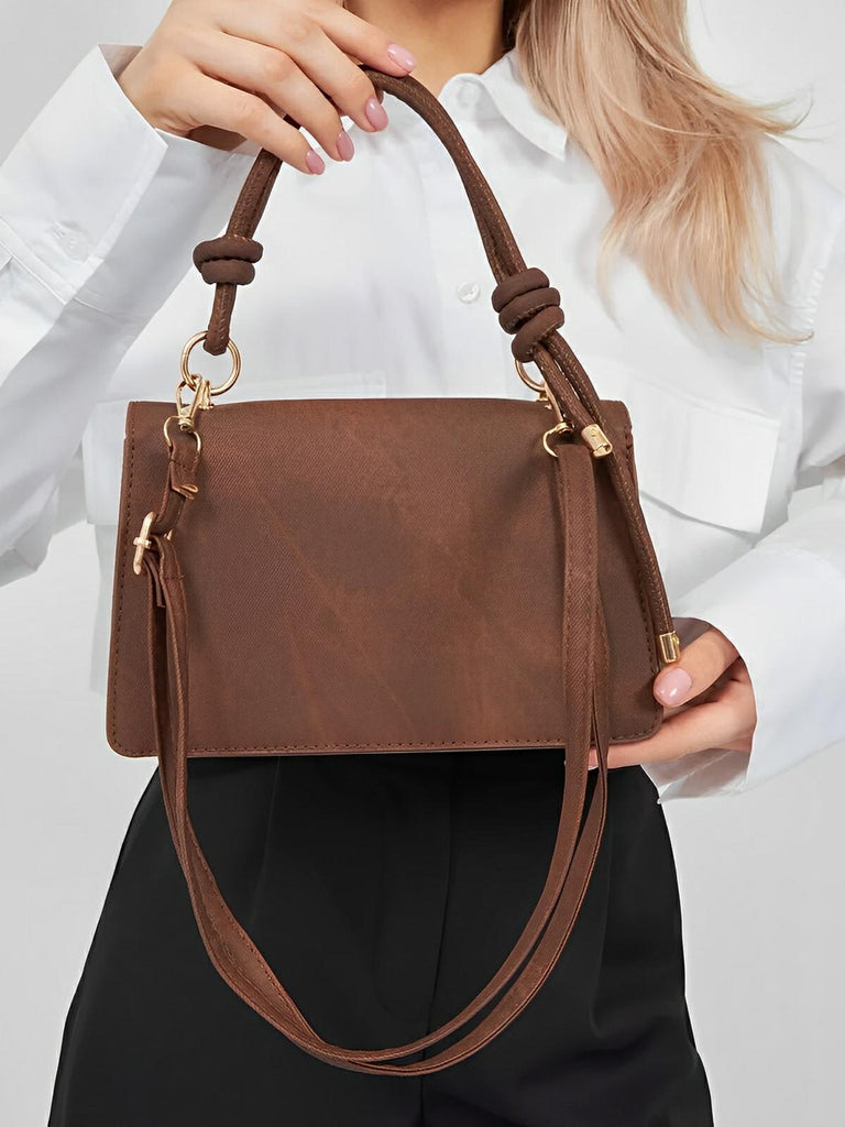 Petit sac à main carré rigide femme, simili vegan, magnétique, urbain tendance, modèle Katerine - Sac à main - Marron