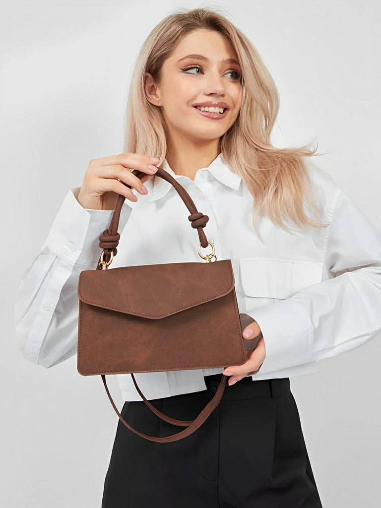 Petit sac à main carré rigide femme, simili vegan, magnétique, urbain tendance, modèle Katerine - Sac à main - Marron