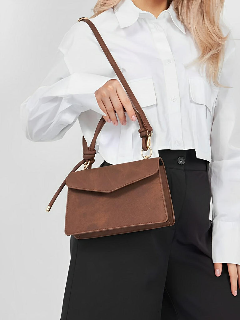 Petit sac à main carré rigide femme, simili vegan, magnétique, urbain tendance, modèle Katerine - Sac à main - Marron