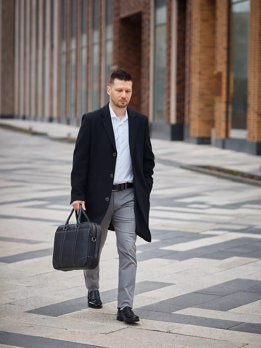 Porte - documents homme en cuir, porte - documents noir, sac ordinateur 14 pouces, sacoche affaires, sac business épaule, sac de cours, sac de professeur, modèle Zak - Porte - document - Noir
