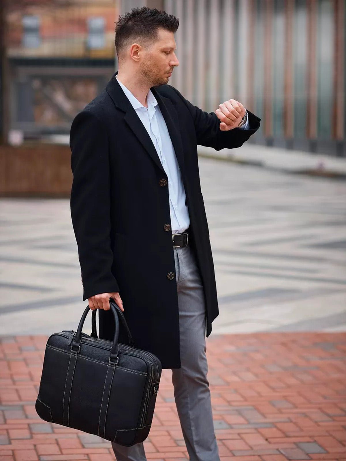 Porte - documents homme en cuir, porte - documents noir, sac ordinateur 14 pouces, sacoche affaires, sac business épaule, sac de cours, sac de professeur, modèle Zak - Porte - document - Noir
