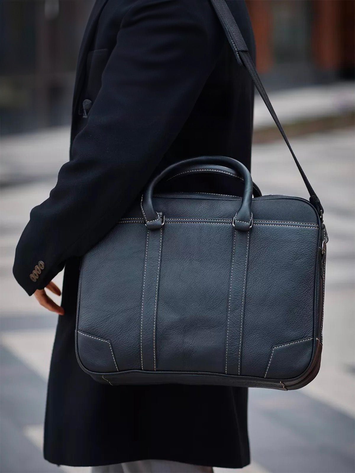 Porte - documents homme en cuir, porte - documents noir, sac ordinateur 14 pouces, sacoche affaires, sac business épaule, sac de cours, sac de professeur, modèle Zak - Porte - document - Noir
