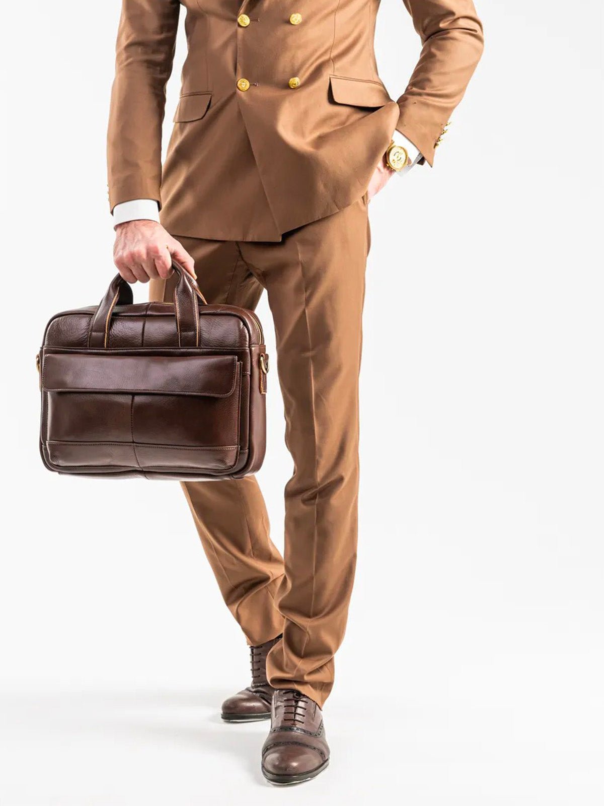 Porte - documents homme en cuir, sac ordinateur portable 14 pouces, sac bandoulière, sac business, sac de professeur, école, modèle Amard - Porte - document - Marron