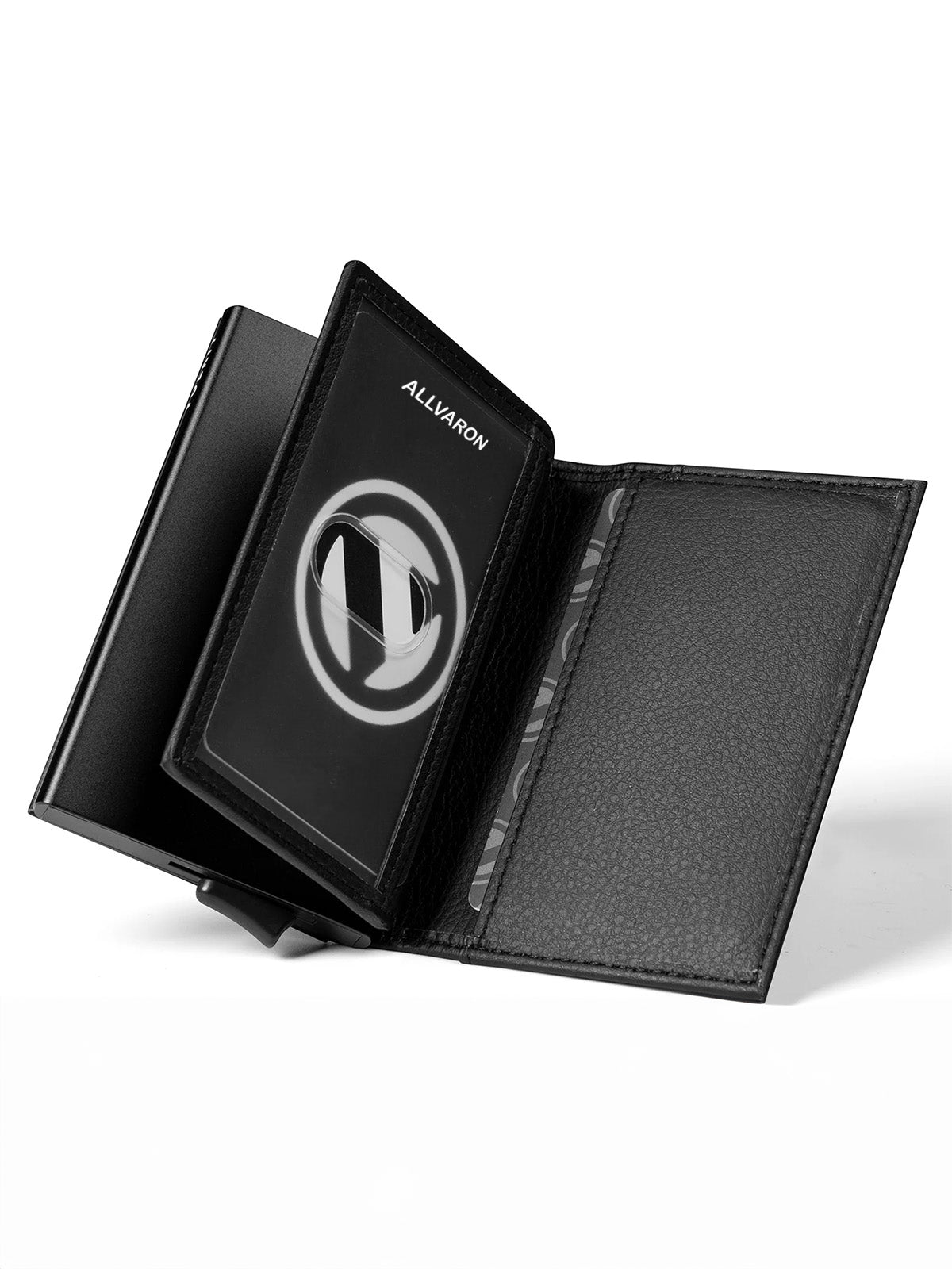 Portefeuille compact cuir RFID, protection cartes bancaires, pop - up aluminium, format carte, porte - cartes coulissant, modèle Noctis - Porte - feuille - Noir