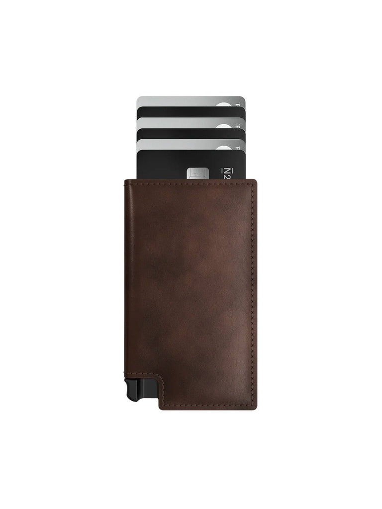 Portefeuille compact cuir RFID, rangement cartes, compatible AirTag, ouverture rapide, porte - billets intégré, modèle Taylor - Porte - feuille - Café