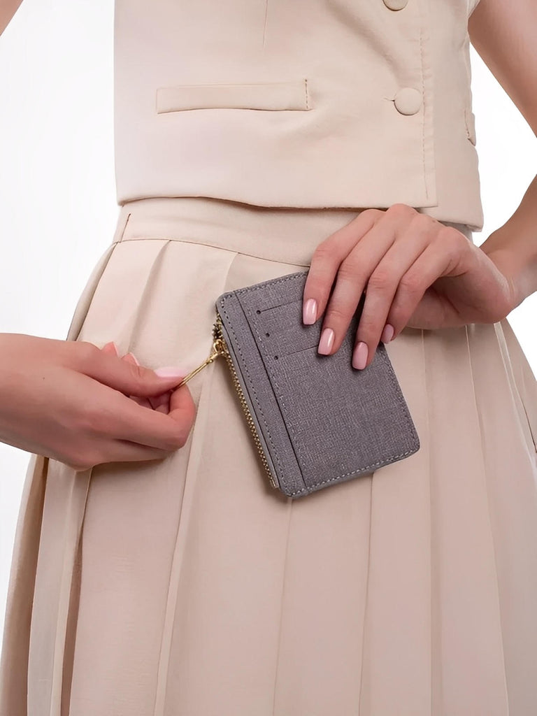 Portefeuille compact tissu zippé, porte - cartes mixte, ultra fin, gris noir bleu, modèle Zel - Porte - feuille - Gris