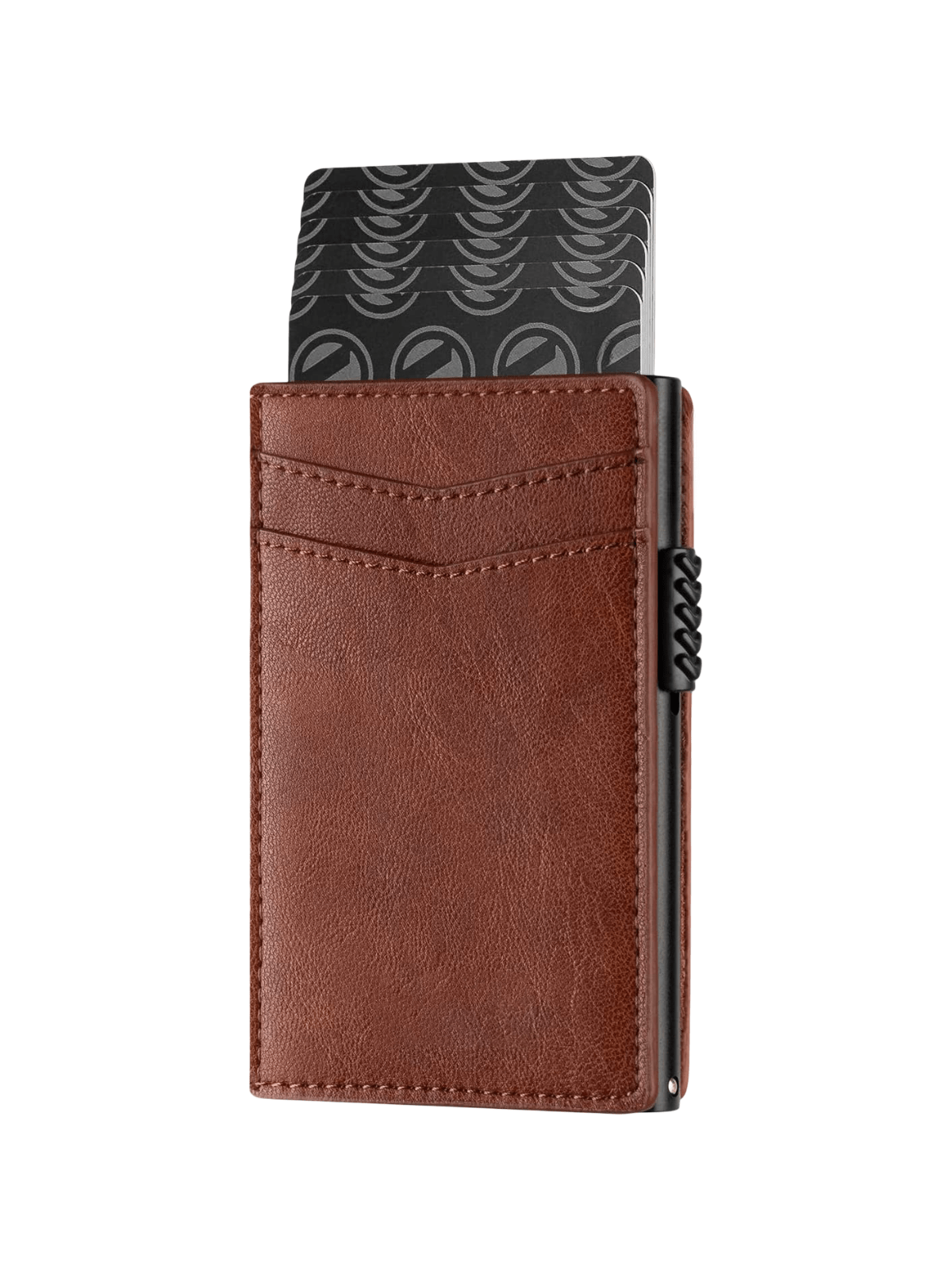 Portefeuille cuir noir, porte - cartes format compact, carte bancaire, RFID sécurisé, bouton latéral, modèle Selith - Porte - feuille - Café