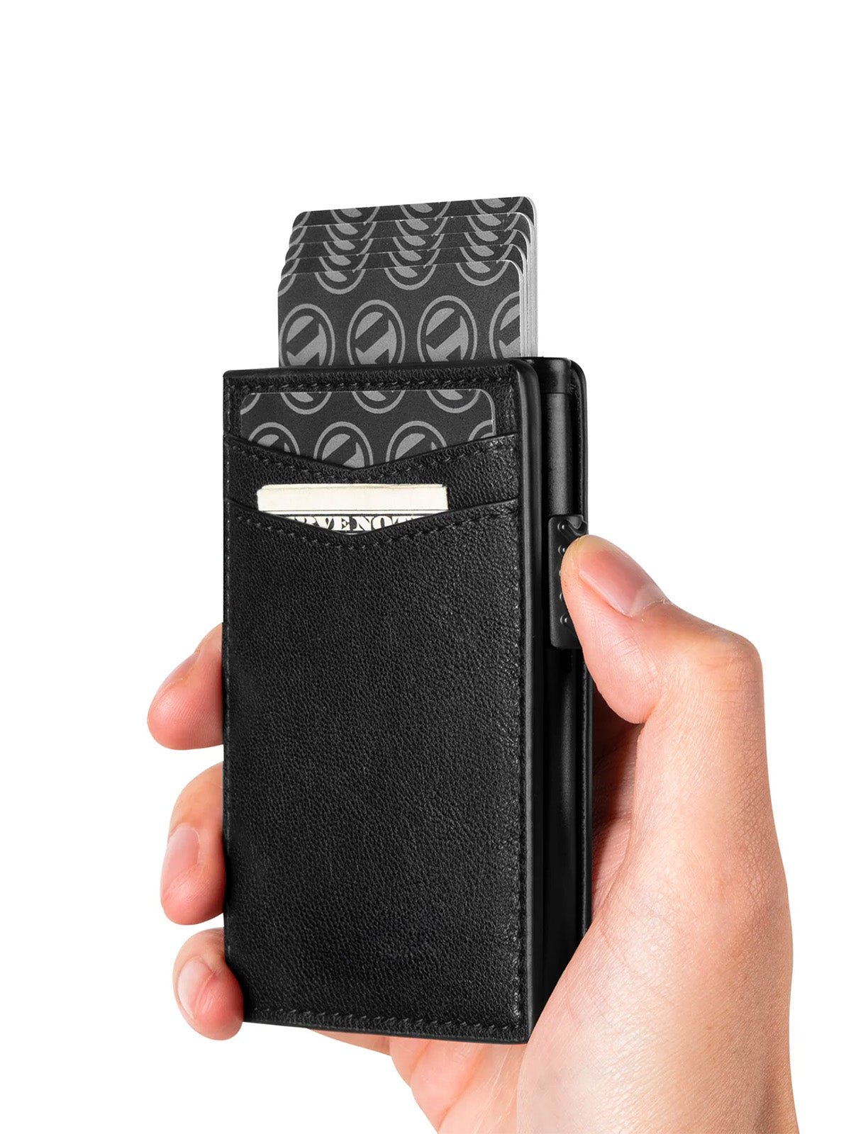 Portefeuille cuir noir, porte - cartes format compact, carte bancaire, RFID sécurisé, bouton latéral, modèle Selith - Porte - feuille - Noir