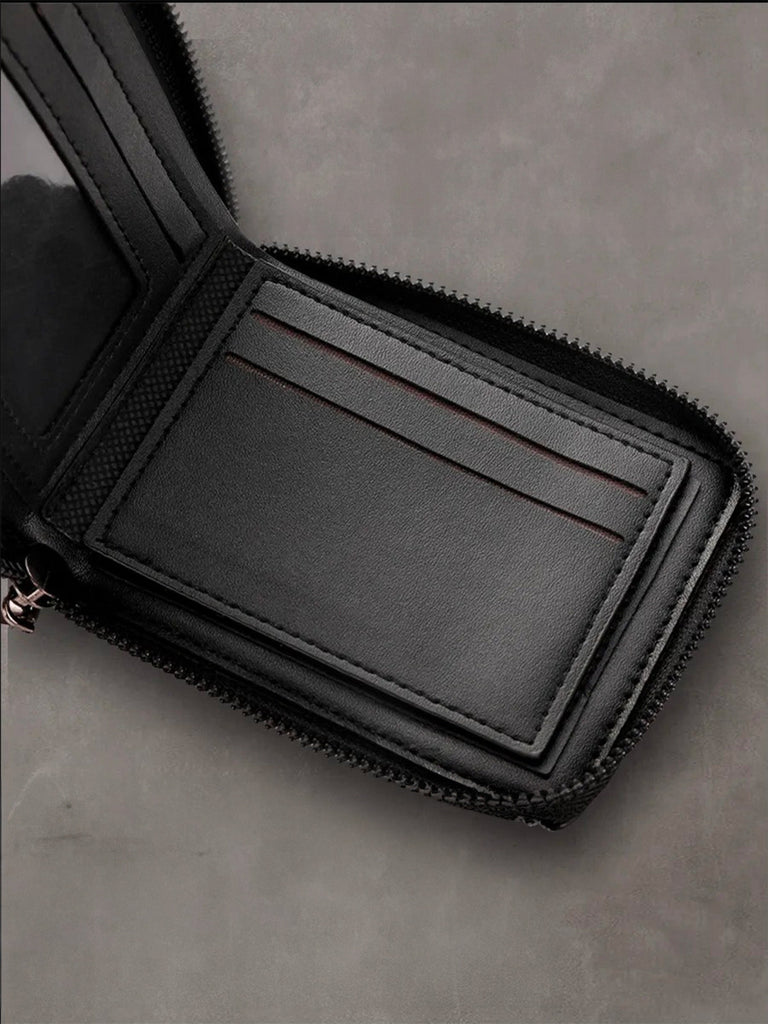 Portefeuille homme compact, fermeture zippée, simili vegan, trifold, format poche, modèle Stormy - Porte - feuille - Gris