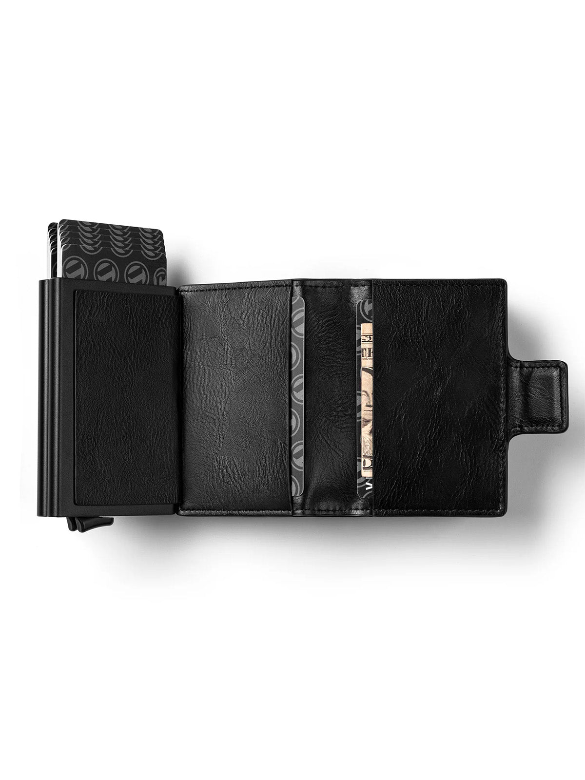 Portefeuille homme compact RFID, cuir noir, double boîtier aluminium, accès rapide cartes, porte - billets, modèle Juno - Porte - feuille - Noir