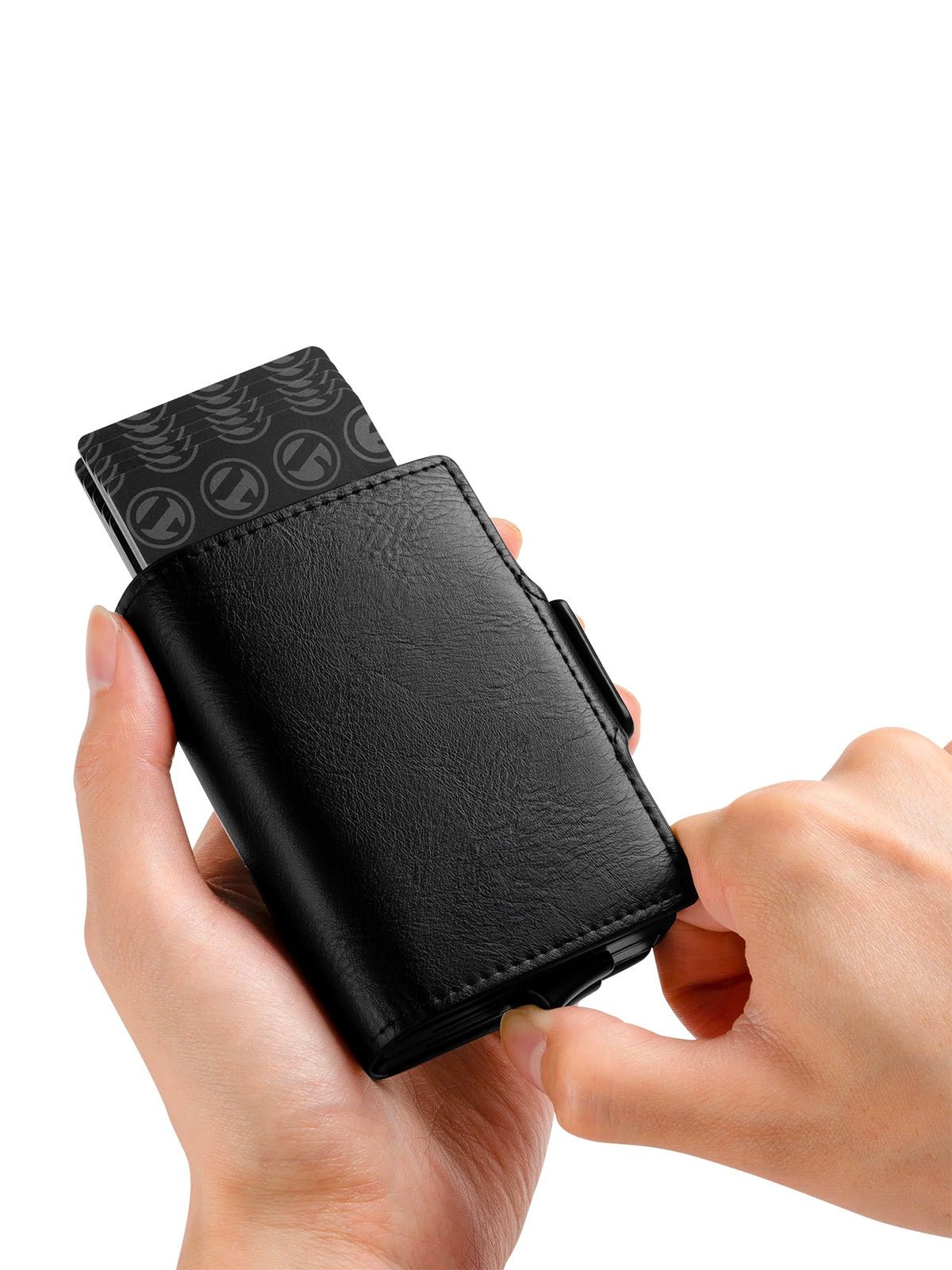 Portefeuille homme compact RFID, cuir noir, double boîtier aluminium, accès rapide cartes, porte - billets, modèle Juno - Porte - feuille - Noir