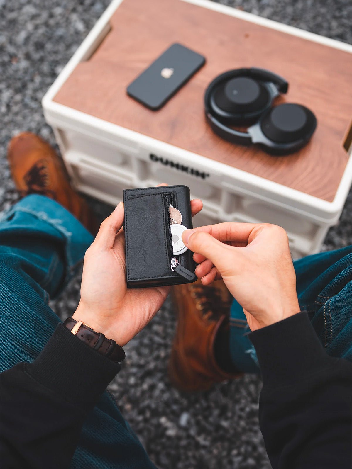 Portefeuille homme compact RFID, simili vegan, porte - cartes aluminium, monnaie, billets, carte identité, modèle Slyx - Porte - feuille - Noir