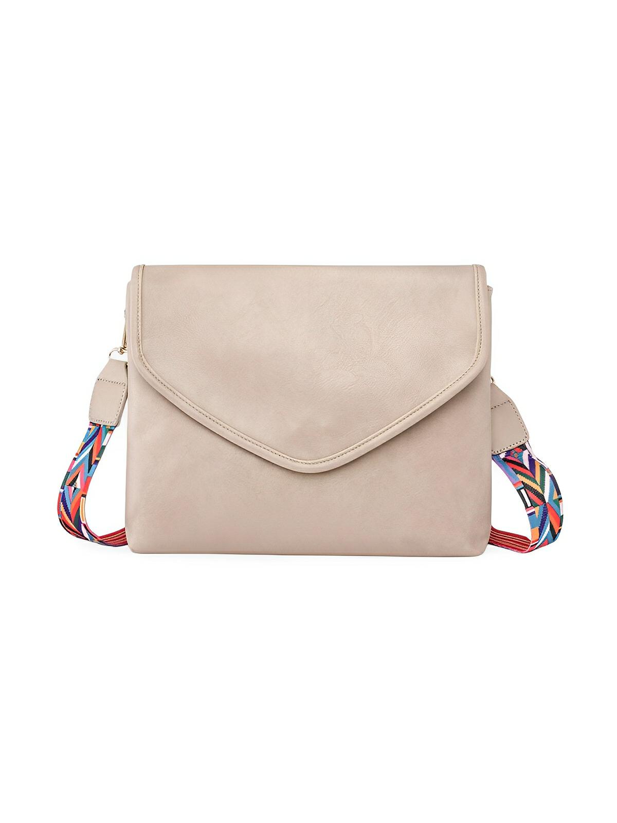Sac à bandoulière femme, format enveloppe, simili vegan, tendance, idéal quotidien et été, modèle Aligaelle - Sac Bandoulière - Blanc crème