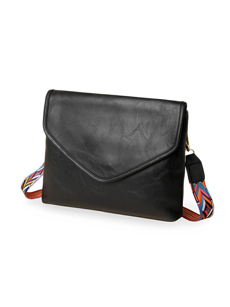 Sac à bandoulière femme, format enveloppe, simili vegan, tendance, idéal quotidien et été, modèle Aligaelle - Sac Bandoulière - Noir