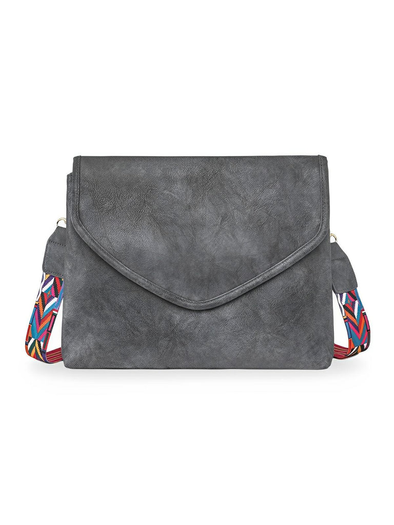 Sac à bandoulière femme, format enveloppe, simili vegan, tendance, idéal quotidien et été, modèle Aligaelle - Sac Bandoulière - Gris