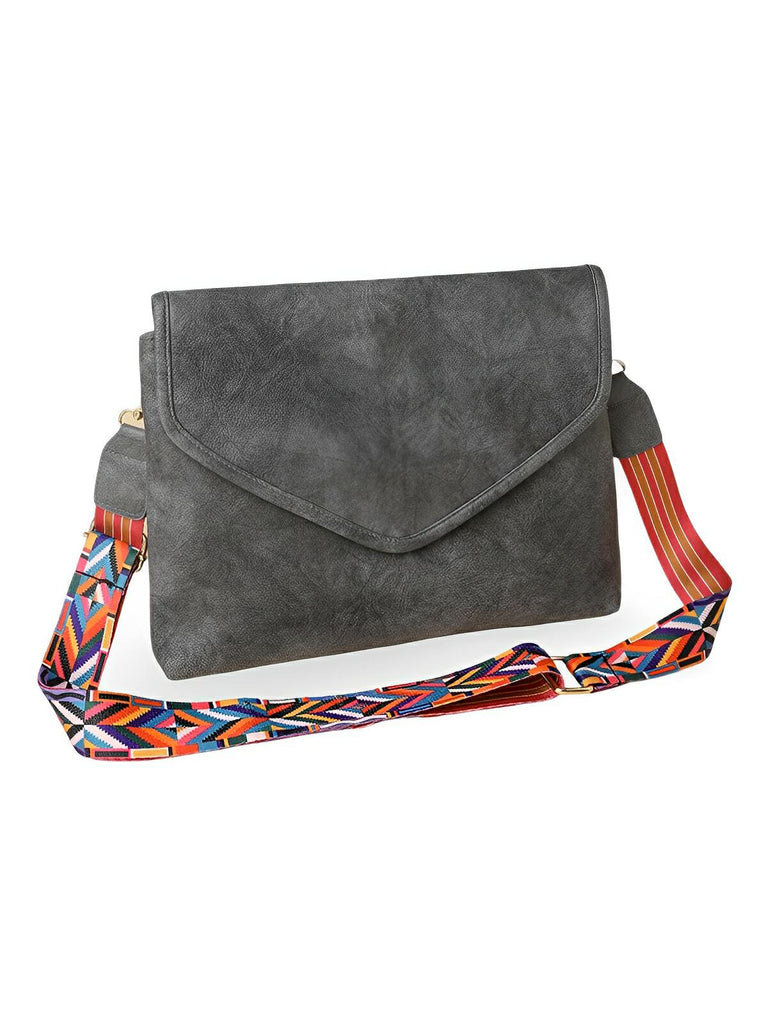 Sac à bandoulière femme, format enveloppe, simili vegan, tendance, idéal quotidien et été, modèle Aligaelle - Sac Bandoulière - Gris