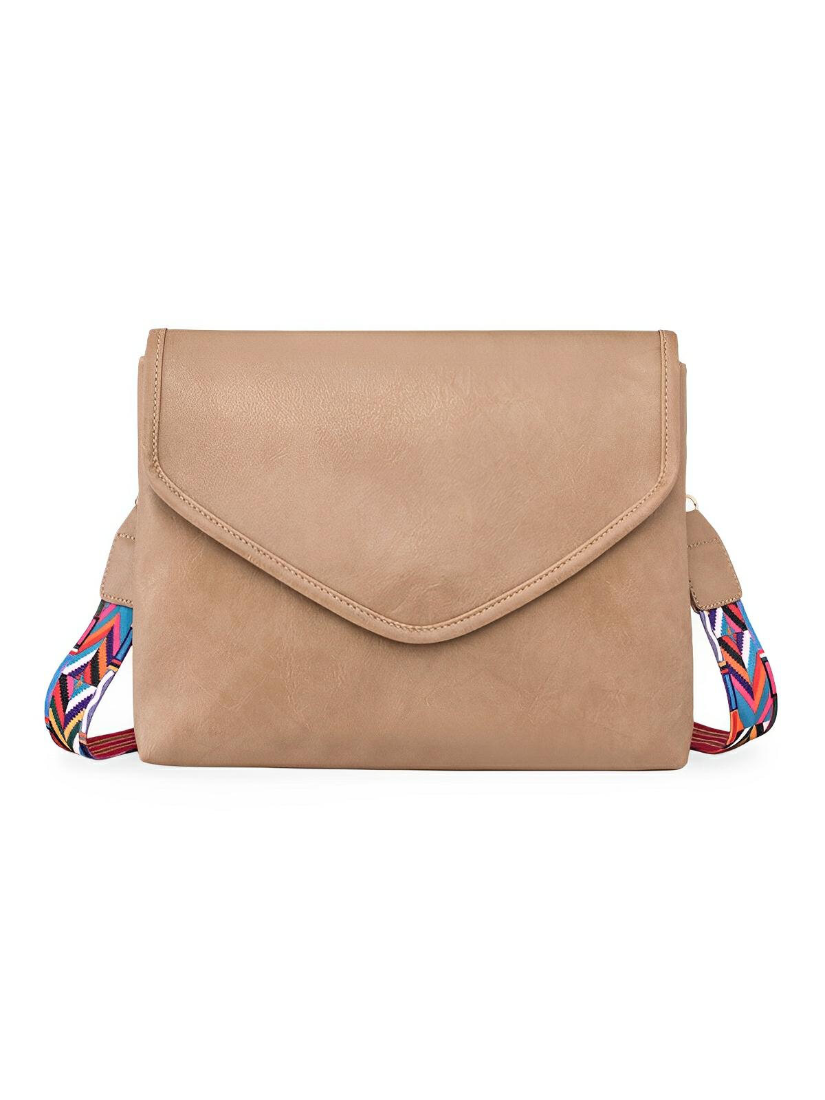 Sac à bandoulière femme, format enveloppe, simili vegan, tendance, idéal quotidien et été, modèle Aligaelle - Sac Bandoulière - Marron
