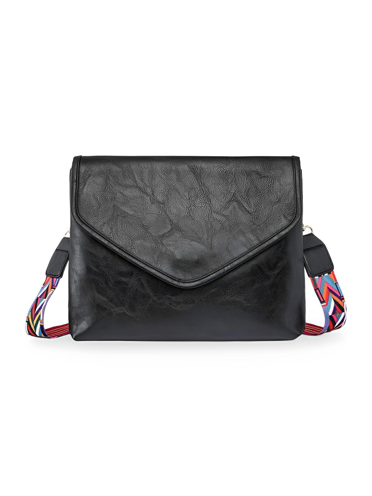 Sac à bandoulière femme, format enveloppe, simili vegan, tendance, idéal quotidien et été, modèle Aligaelle - Sac Bandoulière - Noir