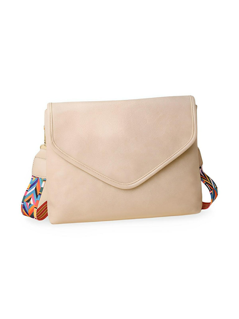Sac à bandoulière femme, format enveloppe, simili vegan, tendance, idéal quotidien et été, modèle Aligaelle - Sac Bandoulière - Blanc crème