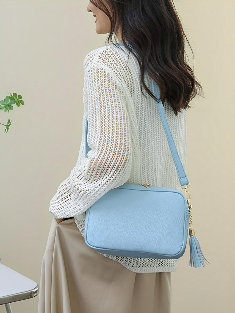 Sac à bandoulière femme, petit format, simili vegan grainé, tendance, idéal quotidien, Annie - Sac Bandoulière - Bleu