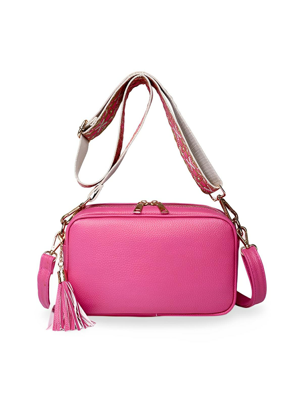Sac à bandoulière femme, petit format, simili vegan grainé, tendance, idéal quotidien, Annie - Sac Bandoulière - fuchsia