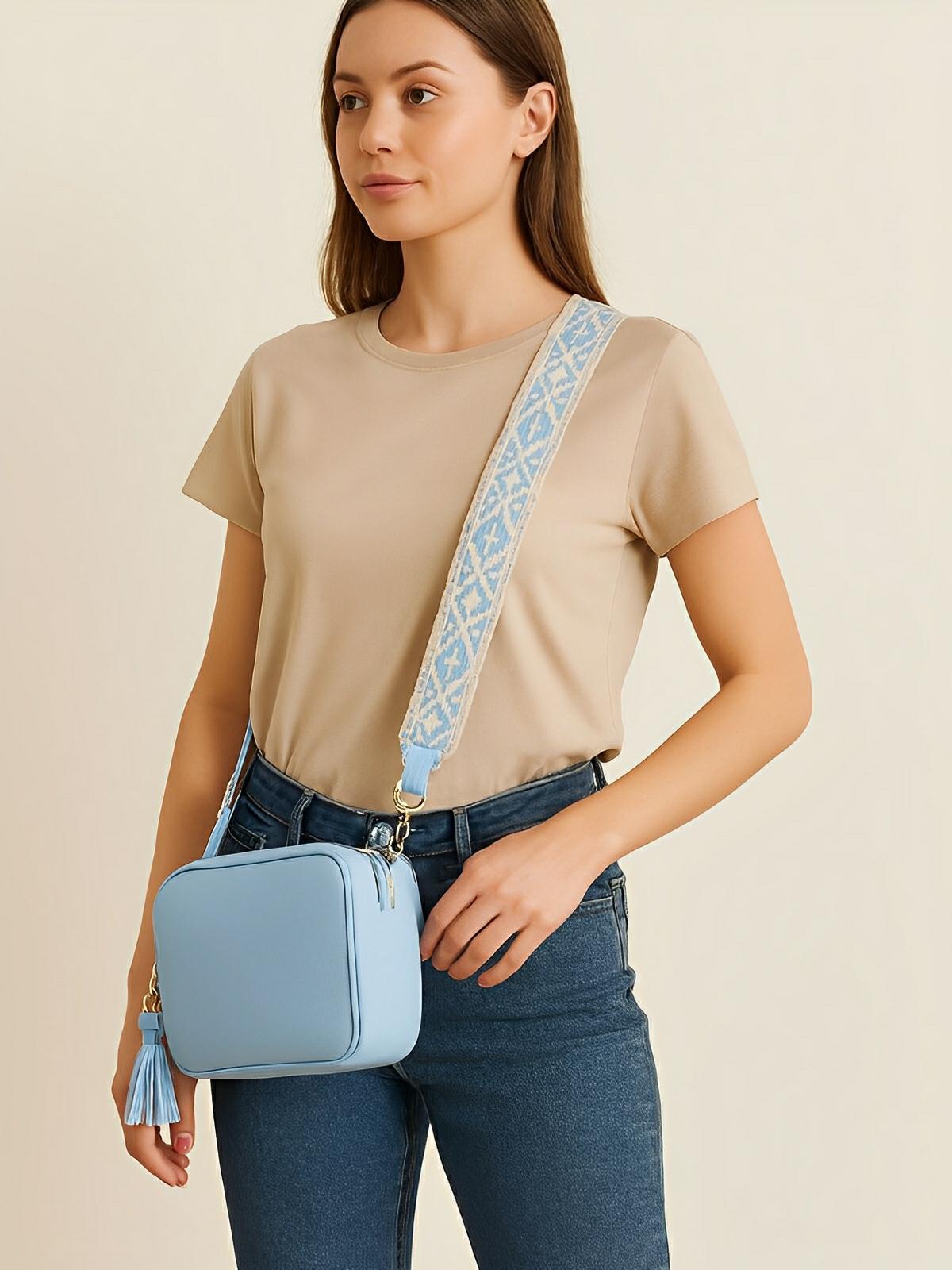 Sac à bandoulière femme, petit format, simili vegan grainé, tendance, idéal quotidien, Annie - Sac Bandoulière - Bleu