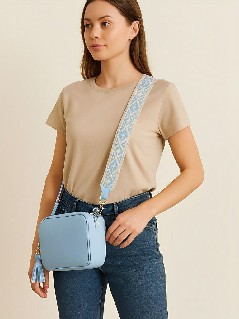 Sac à bandoulière femme, petit format, simili vegan grainé, tendance, idéal quotidien, Annie - Sac Bandoulière - Bleu