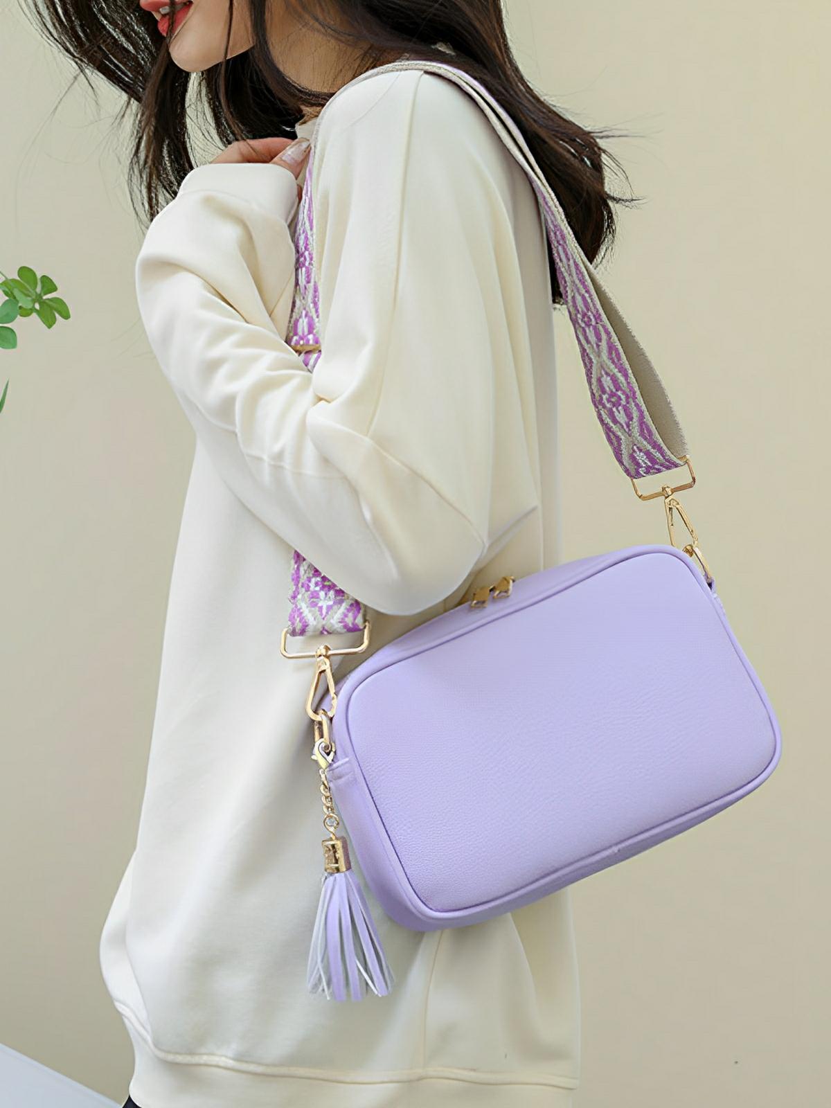 Sac à bandoulière femme, petit format, simili vegan grainé, tendance, idéal quotidien, Annie - Sac Bandoulière - Violet