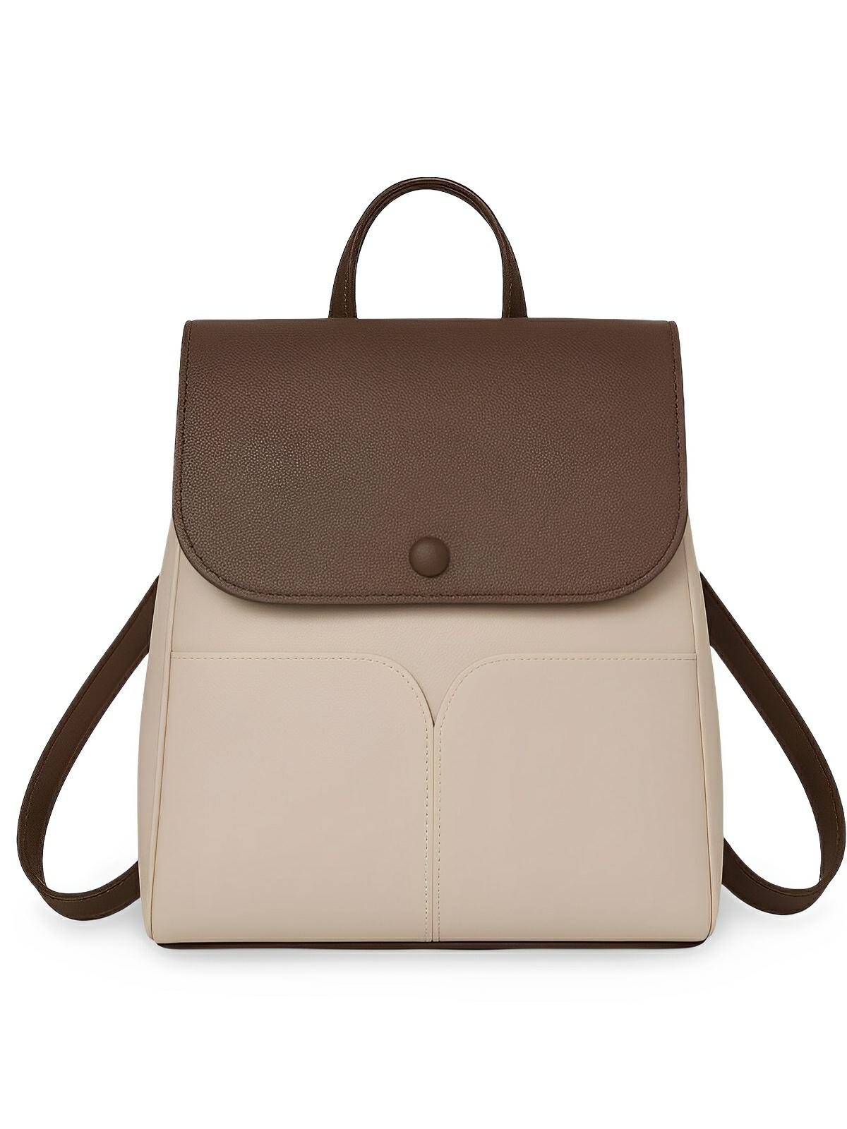Sac à dos en cuir pleine fleur femme, spacieux et chic, fermeture rabat et zip, léger et confortable, modèle Béatrice - Sac à dos - Marron et taupe