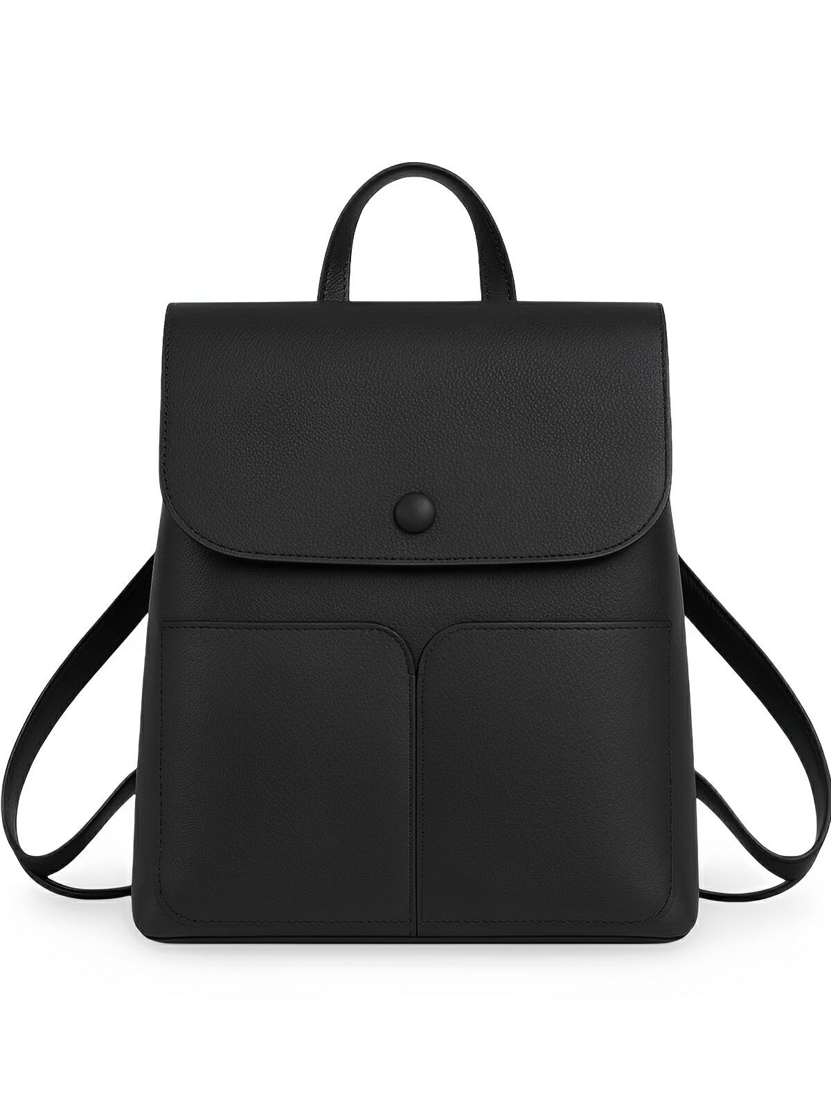 Sac à dos en cuir pleine fleur femme, spacieux et chic, fermeture rabat et zip, léger et confortable, modèle Béatrice - Sac à dos - Noir