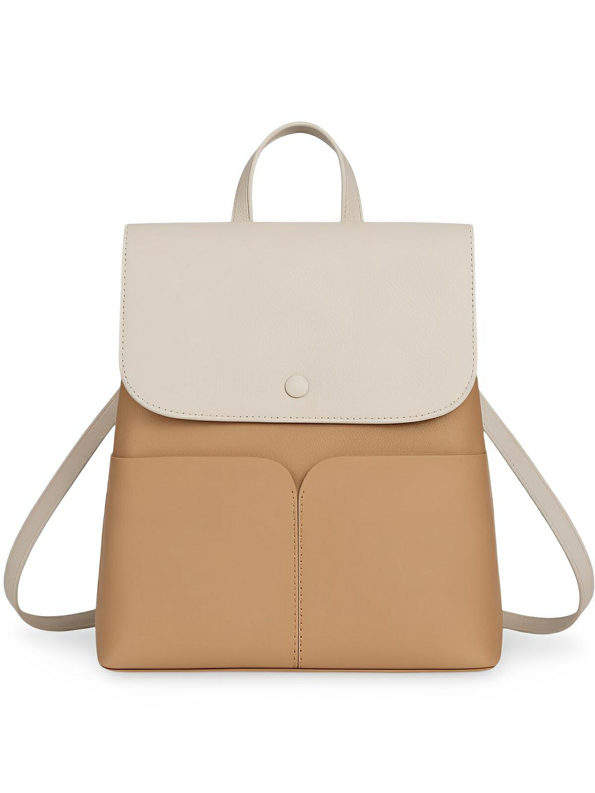 Sac à dos en cuir pleine fleur femme, spacieux et chic, fermeture rabat et zip, léger et confortable, modèle Béatrice - Sac à dos - Taupe et camel