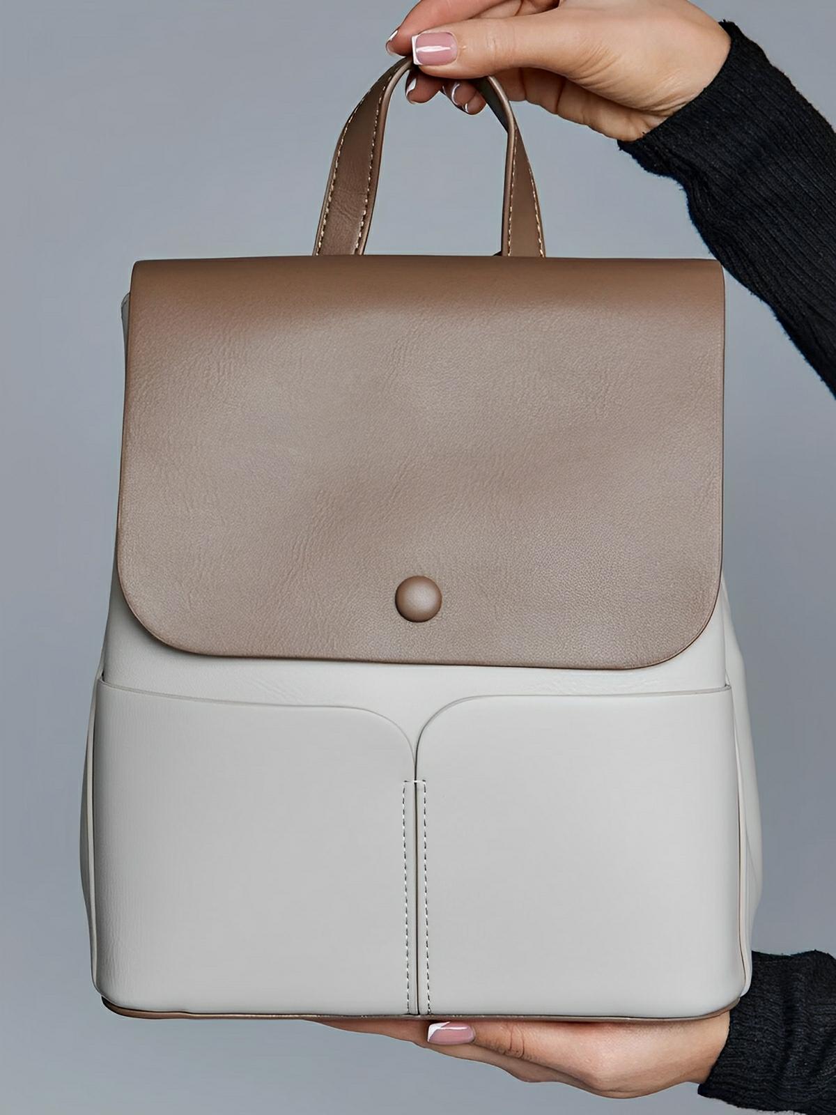 Sac à dos en simili vegan femme, spacieux et chic, fermeture rabat et zip, léger et confortable, modèle Béatrice - Sac à dos - Taupe